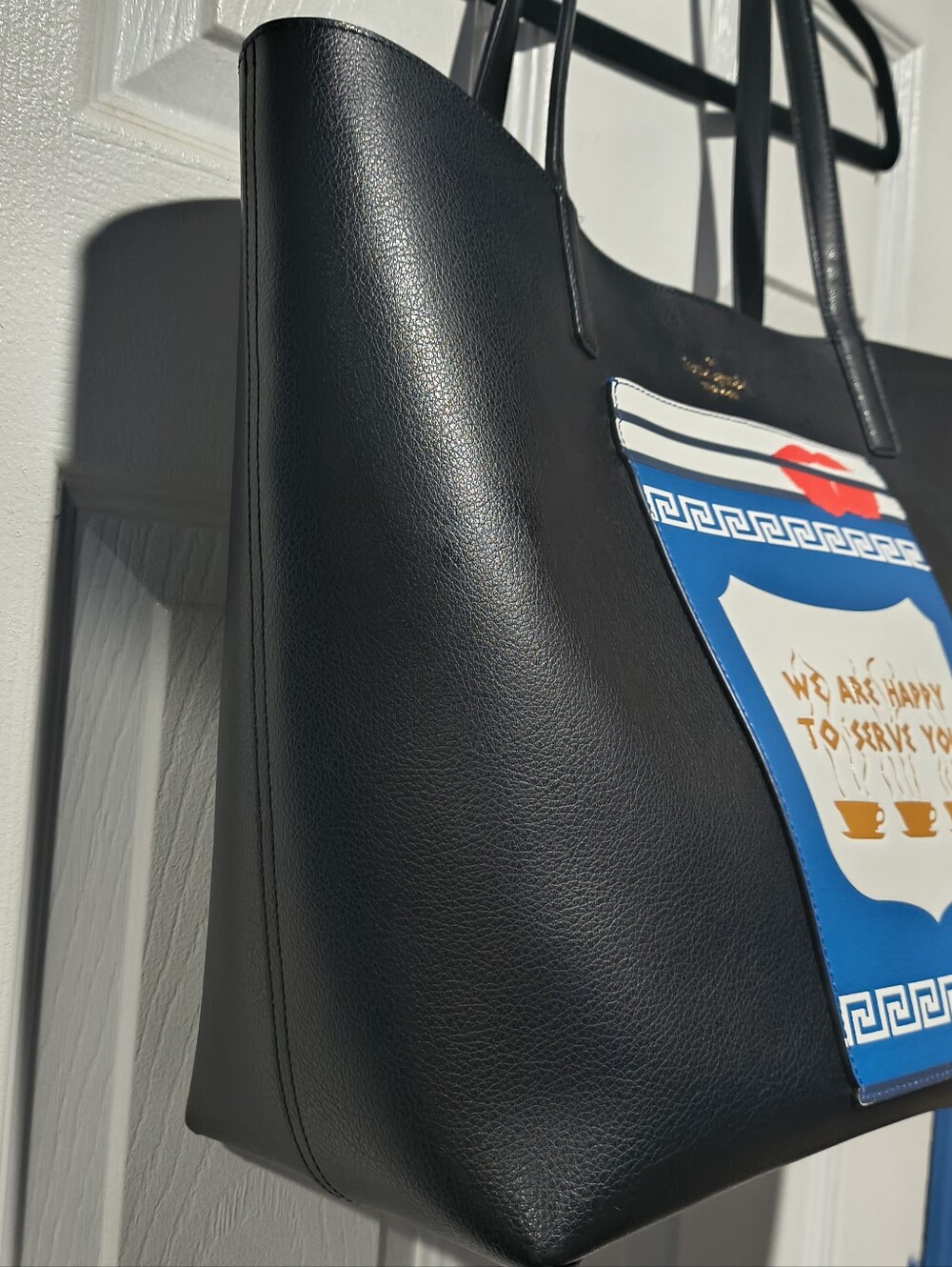 Kate Spade Coffee Break Tote We Are Happy To Serve You NYC Cup Black Leather Bag - Picture 8 of 16